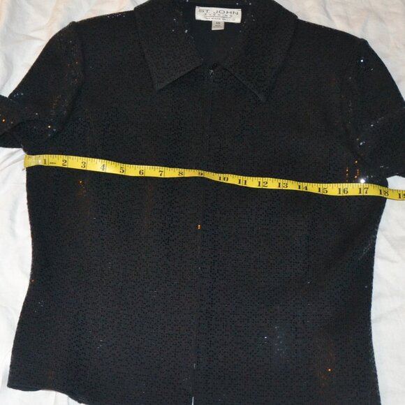 St John Evening Shimmer Micro-Pallettes Metallic Black Zipper Jacket, Size 10 - Picture 9 of 11